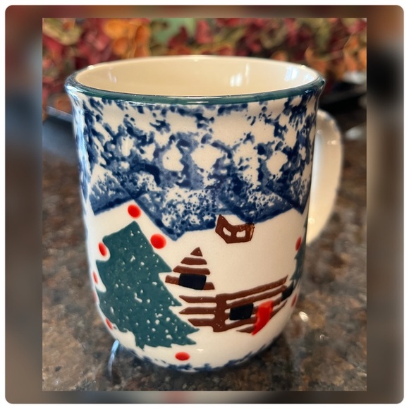 Vintage Folk Craft-‘’Cabin in the Snow’ by Tienshan-Set of Four Mugs. - Picture 3 of 7